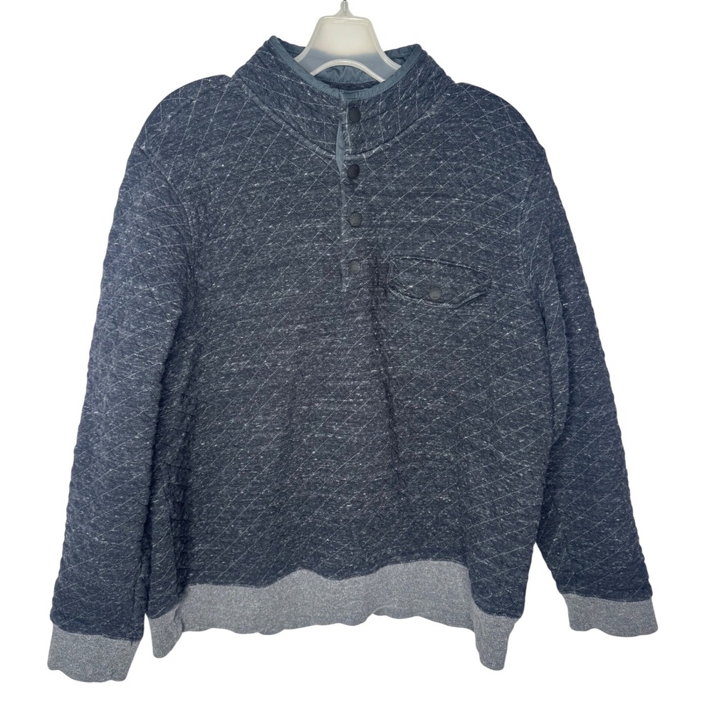 Faherty Brand Epic Quilted Fleece Pullover Gray Heather Snap Neck Large Womens